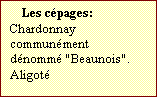 Zone de Texte: Les cpages:  
Chardonnay communment dnomm "Beaunois". Aligot

